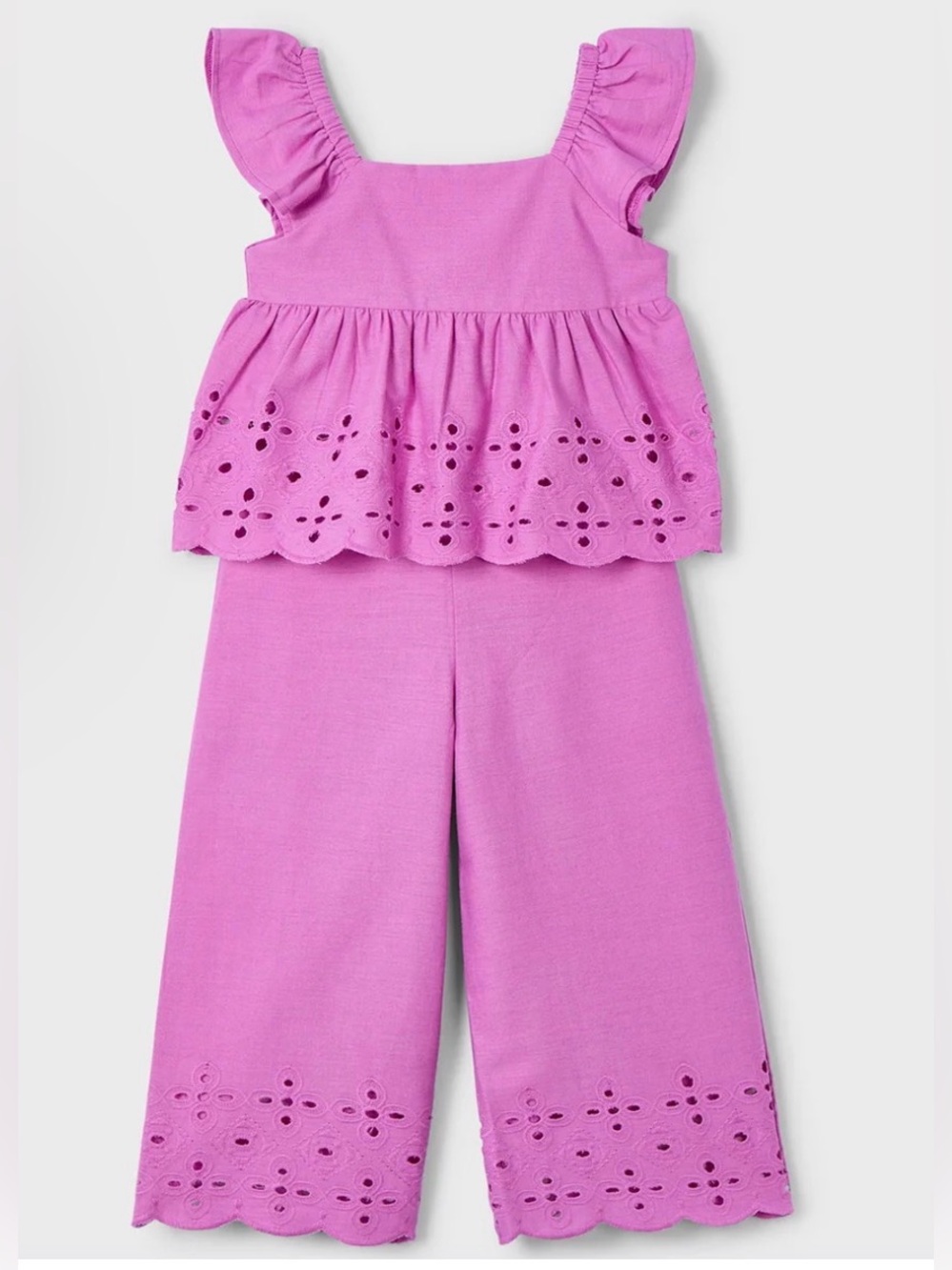 Mayoral Girls Bright Pink Eyelet Top & Wide-Leg Pants Set – Size 6